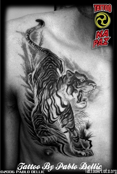 Татуировка(тату) тигра черно белая